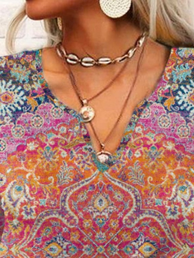 Women's Blouse Print Floral Ethnic Retro Vintage Long