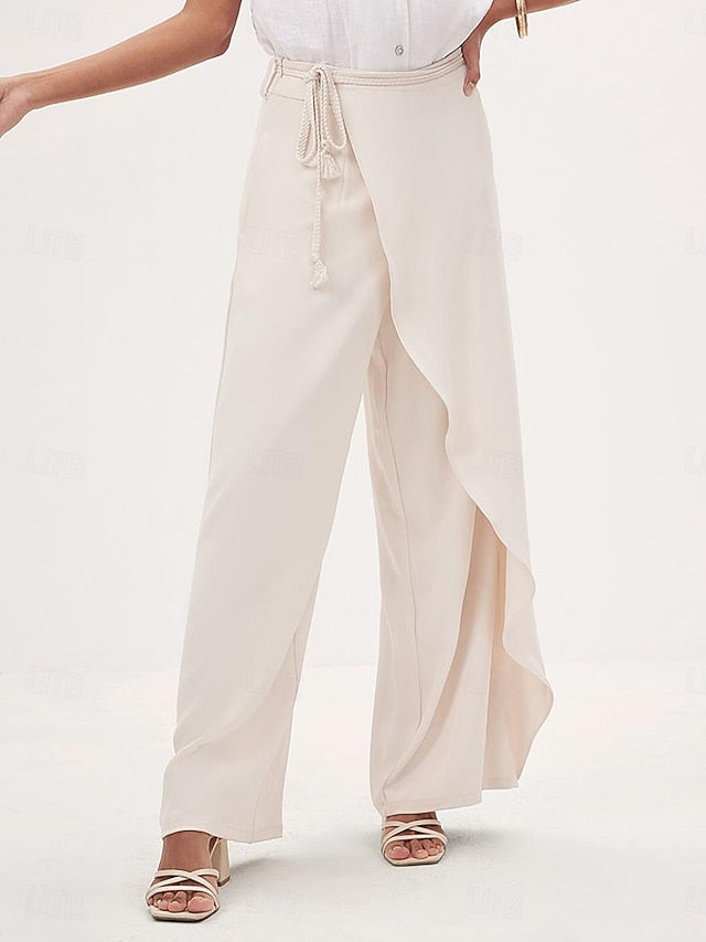 Women's Culottes Wide Leg Asymmetric Belted Full Length