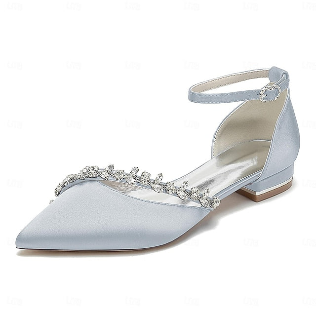 Pointed Toe Elegant Flats Wedding Women's – Satin White