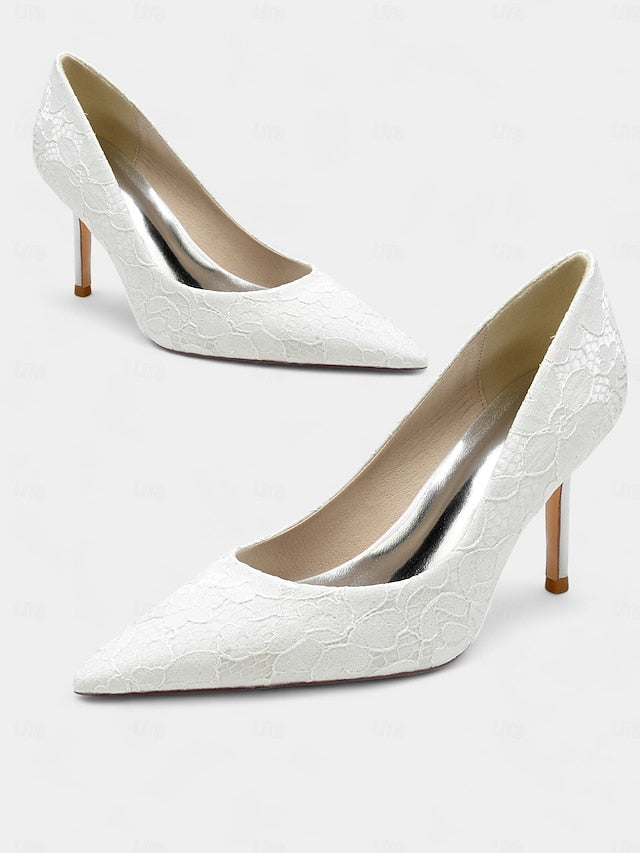- Heels Women's Stiletto Lace-Embroidered Pointed-Toe