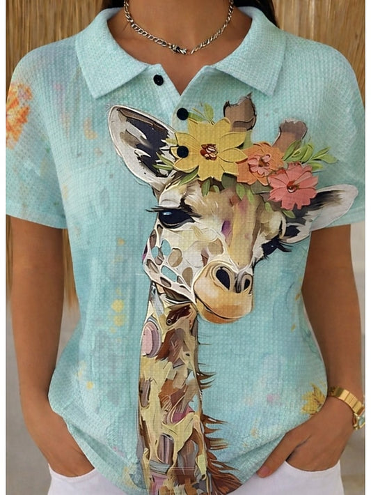 Women's Shirt Waffle Polo Shirts Summer Tops Graphic Animal