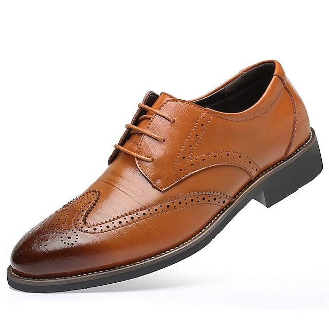 Oxford Leather Blue Shoes Faux Brogue Men's Classic with