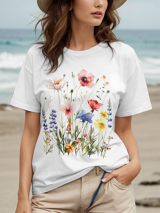 Women's T Shirt Cotton Shirt Print Floral Graphic Casual