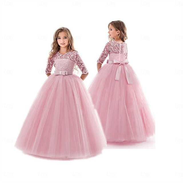 Girl Flower Dress Kids Colored Girls' Solid Wedding