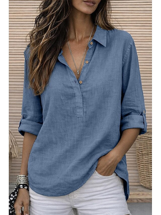 Women's Shirt Cotton Linen Shirts Popover Shirt Summer