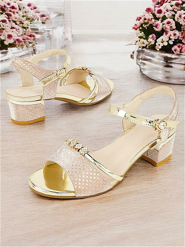 for Sandals Heel Gold – Women Rhinestone-Embellished Block