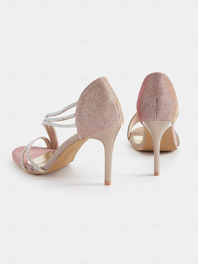 – High Strappy Rhinestone Sandals Women Crystal for Heel