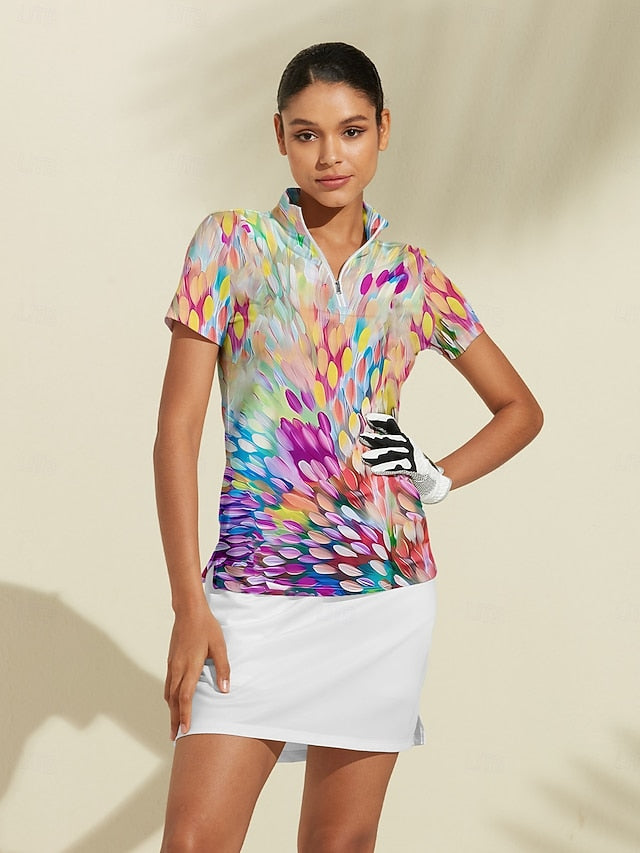 Women's Golf Polo Shirt Yellow Short Sleeve Top Ladies Golf