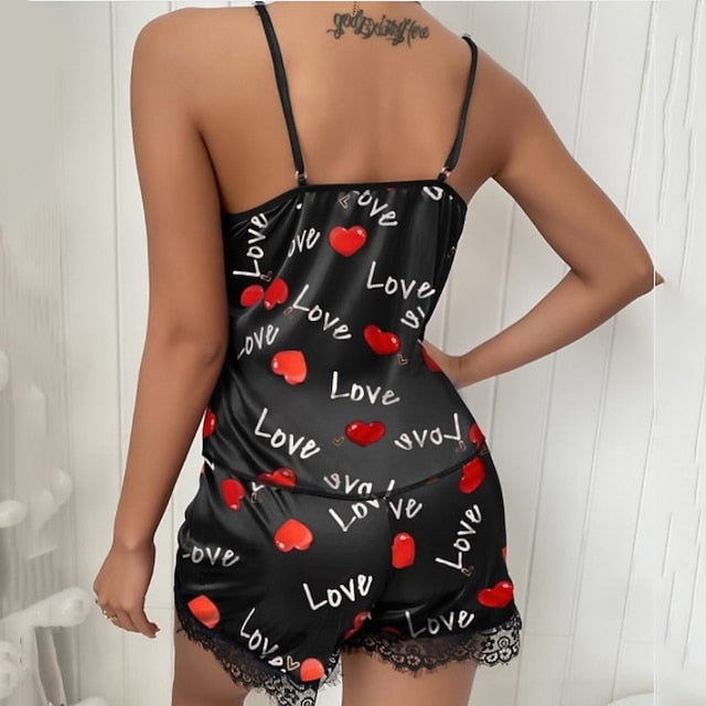 Women's Pajamas Nighty Pjs Sets 2 Pieces Heart Letter