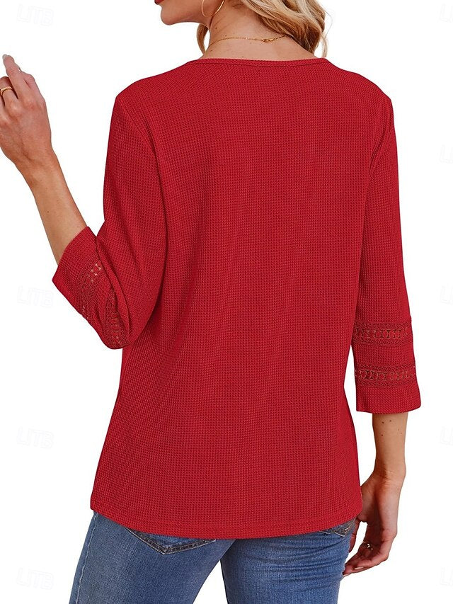 Women's Blouse Lace Patchwork Solid Color Stylish Casual