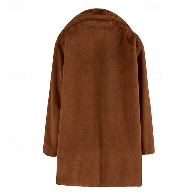 Women's Warm Pocket Fur Coat Comfortable Casual Faux