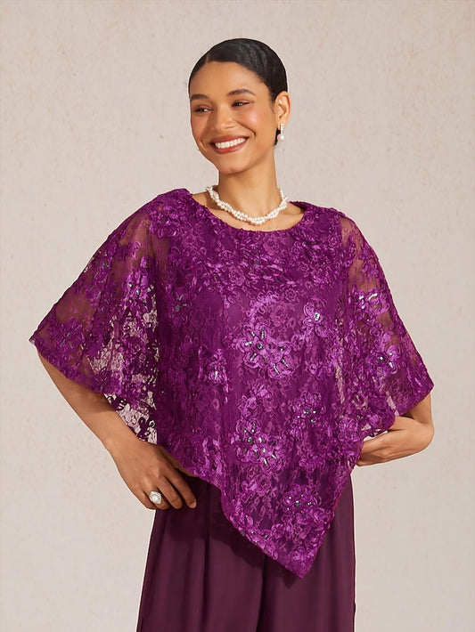 Women's Tunic Blouse Poncho Lace Tops Sequins Lace