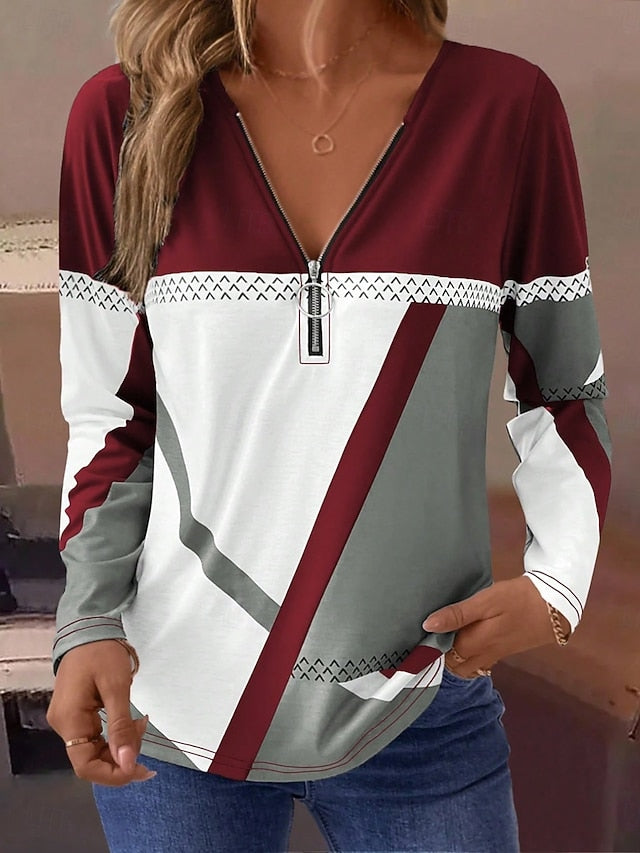 Women's T Shirt Zipper Print Graphic Geometric Fashion