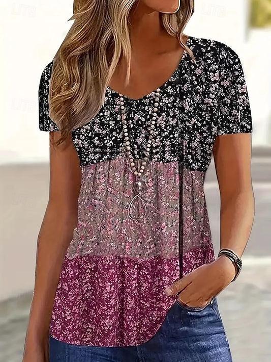 Women's T Shirt Casual Short Sleeve V Neck Regular Tops