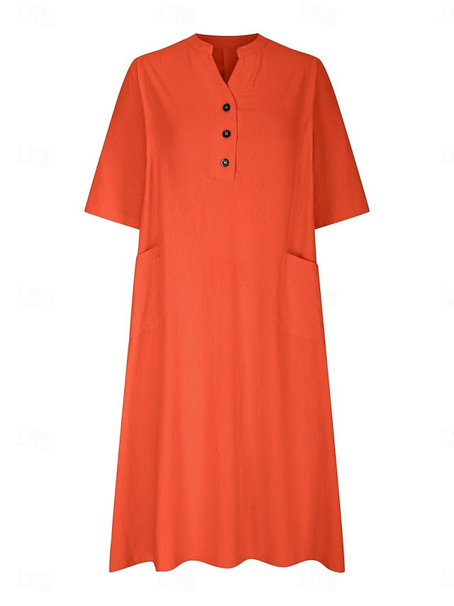 Women's Midi Dress Casual Dress Cotton Linen Dress A Line