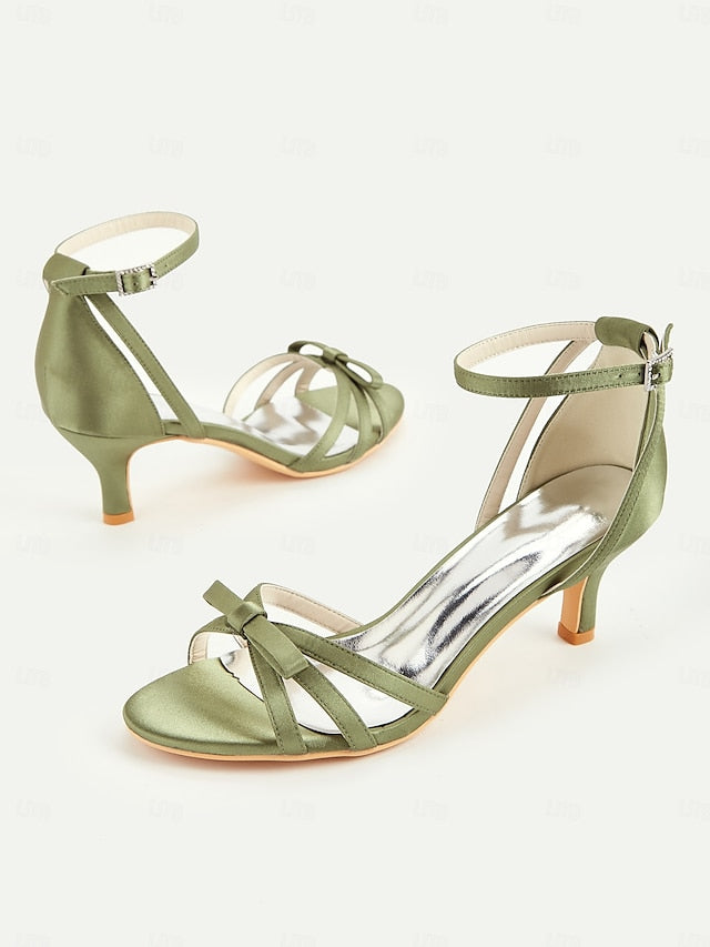 Satin Heel Vintage Green 1950s Women's Strappy Kitten