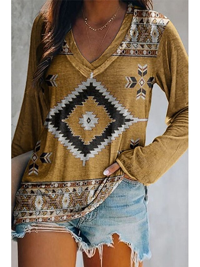 Women's T Shirt Print Graphic Geometric Tribal Elegant