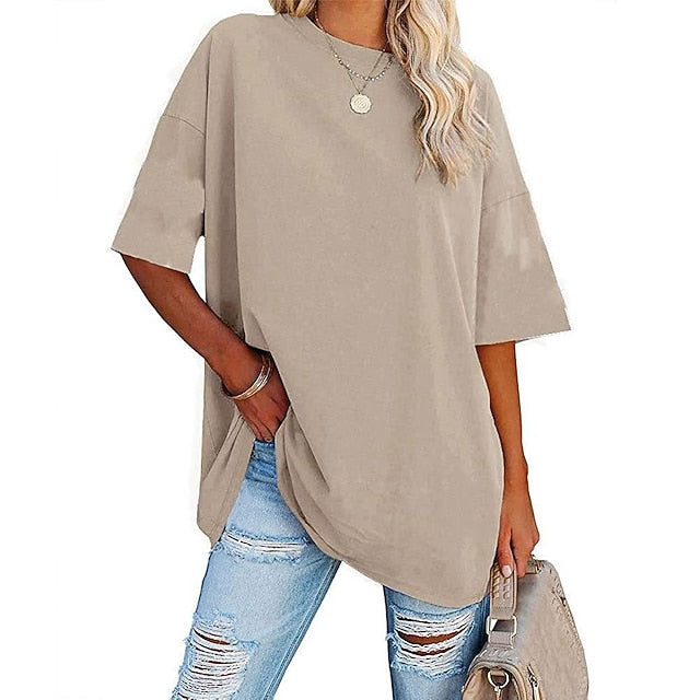Women's Clothing Basic Oversized Round Neck T-shirts Plain