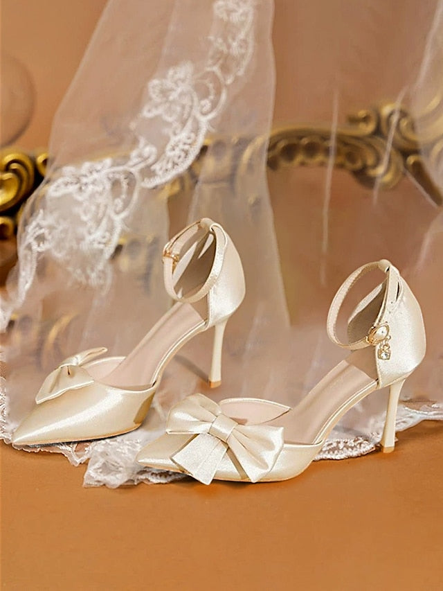 Pointed Pumps Strap Classy – Women's Ankle Bow Champagne