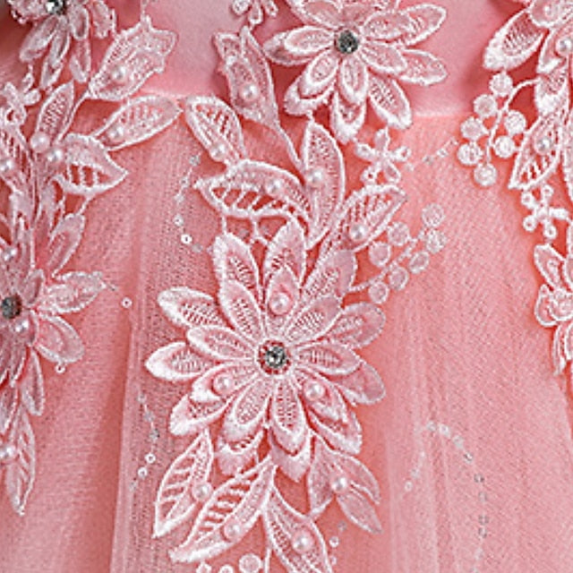 Kids A Floral Line Colored Girls' Solid Dress