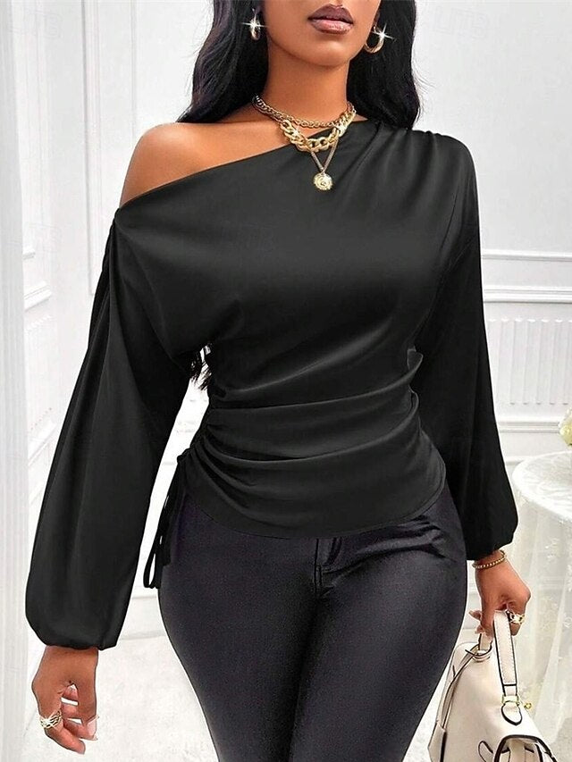 Women's Shirt Elegant Dressy Satin Top Asymmetric Plain