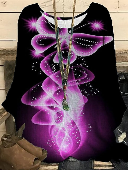 Women's Plus Size Blouse Casual Butterfly Print Regular