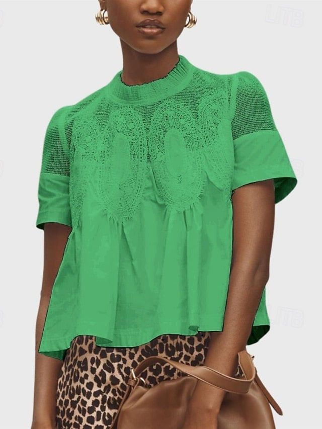 Women's Shirt Blouse Lace Plain Stylish Modern Casual Short