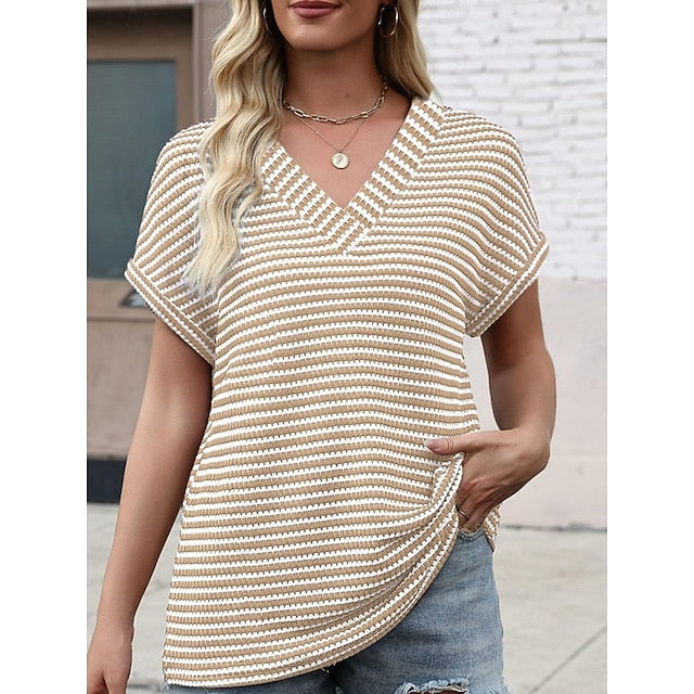 Women's T Shirt Tee Top Print Striped Fashion Stylish