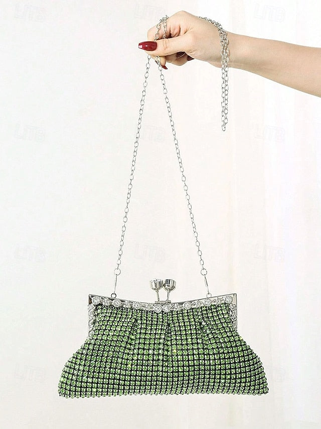 Vintage Sage Clutch Purse – Rhinestone Women's Green