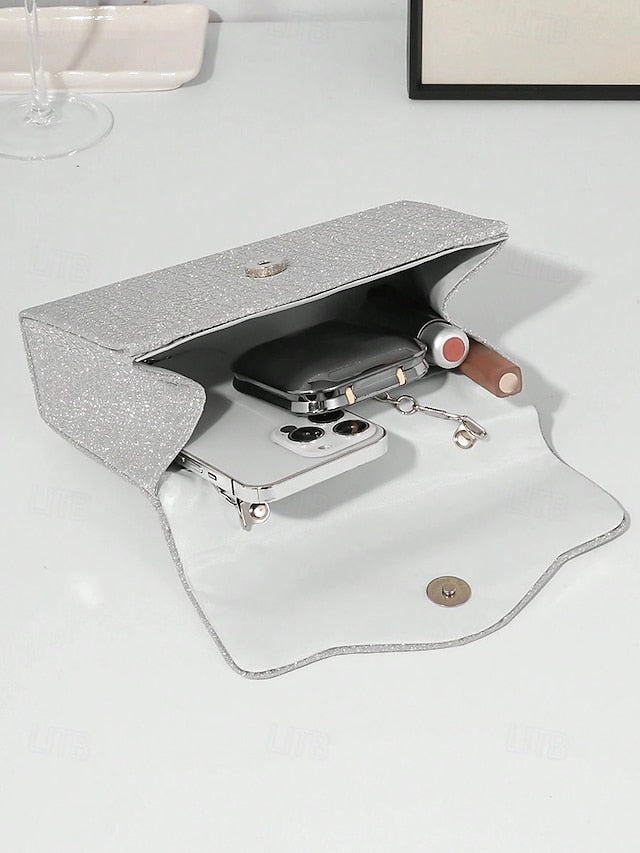 Glitter Handle Handbag Silver Rhinestone Women's with –