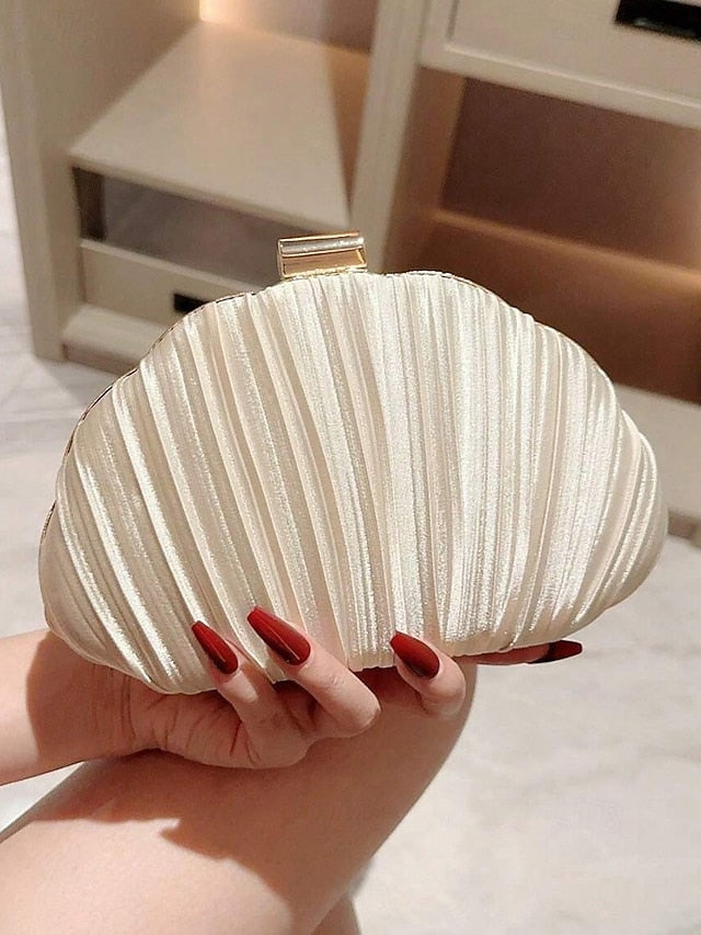 Pleated Women's Satin Shell Evening Purse Clutch