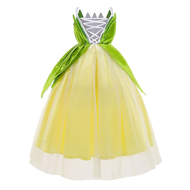 Girl Tinker Tiana Fairytale Flower Dress Princess Theme Bell