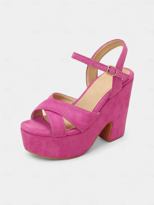 Suede Hot Women's Sandals Platform with Pink Ankle - Strap