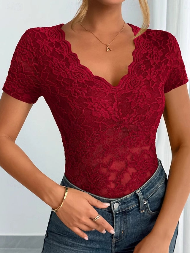 Women's Blouse Lace Tops Floral Plain Stylish Sexy Classic