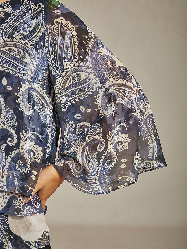 Women's Blouse Green Paisley Botanical Print Layered