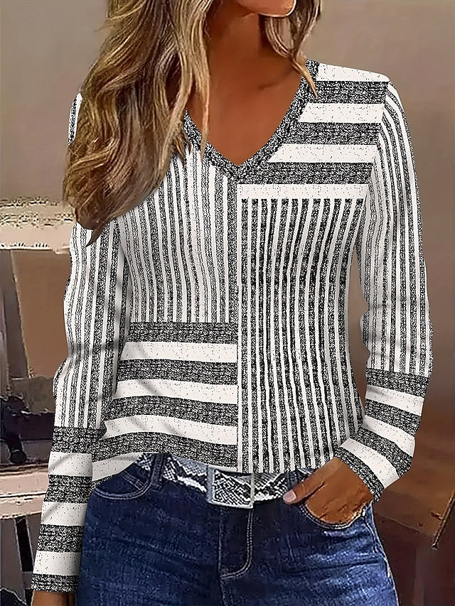 Women's T Shirt Print Graphic Striped Vintage Stylish