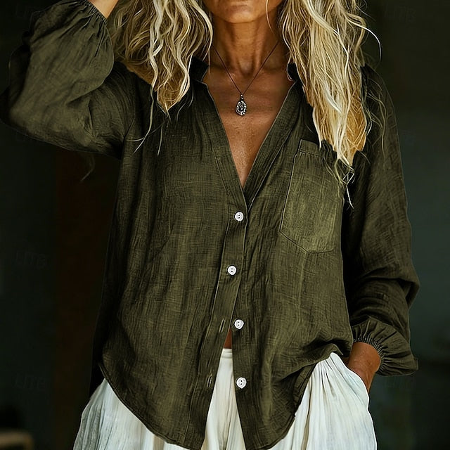 Women's Linen Shirt Summer Shirt Button Up Shirt Solid