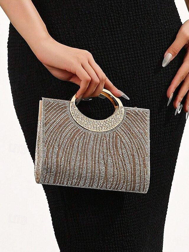 Women's Clutch Bag with – Handle Rhinestone Evening Round