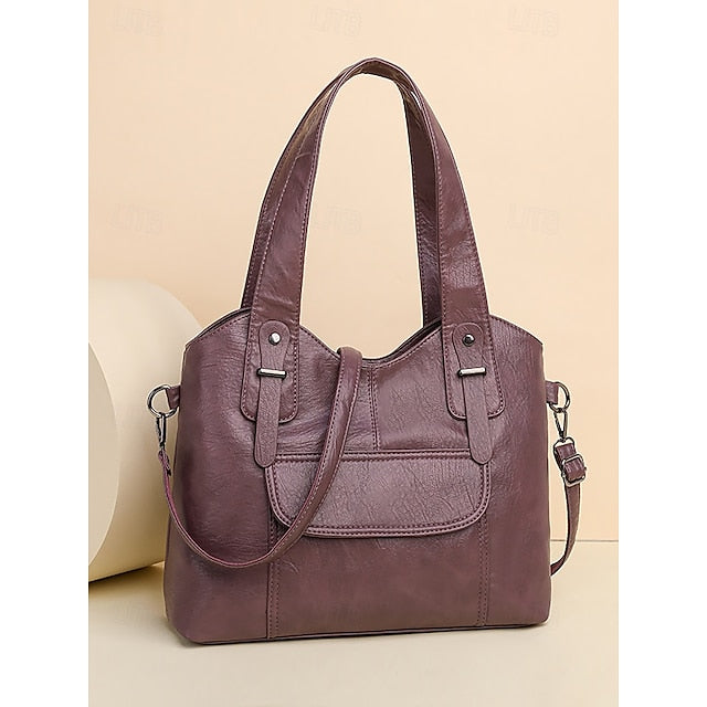 Sac fourre-tout en similicuir marron pour femme avec double compartiment vintage
