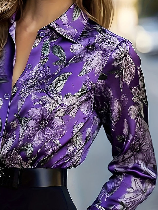 Women's Shirt Elegant Satin Top Blouse Ruched Patchwork