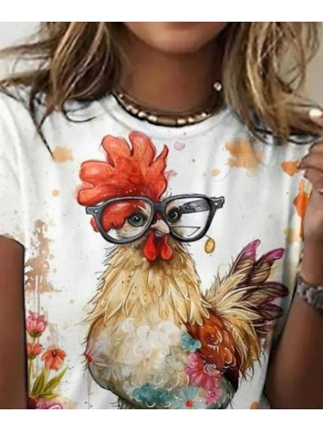 Women's T Shirt Print Animal Rooster Elegant Fashion