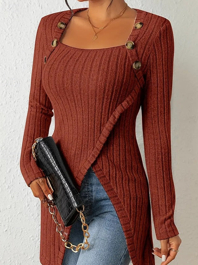 Women's T Shirt Tee Top Buttons Asymmetrical Solid Color