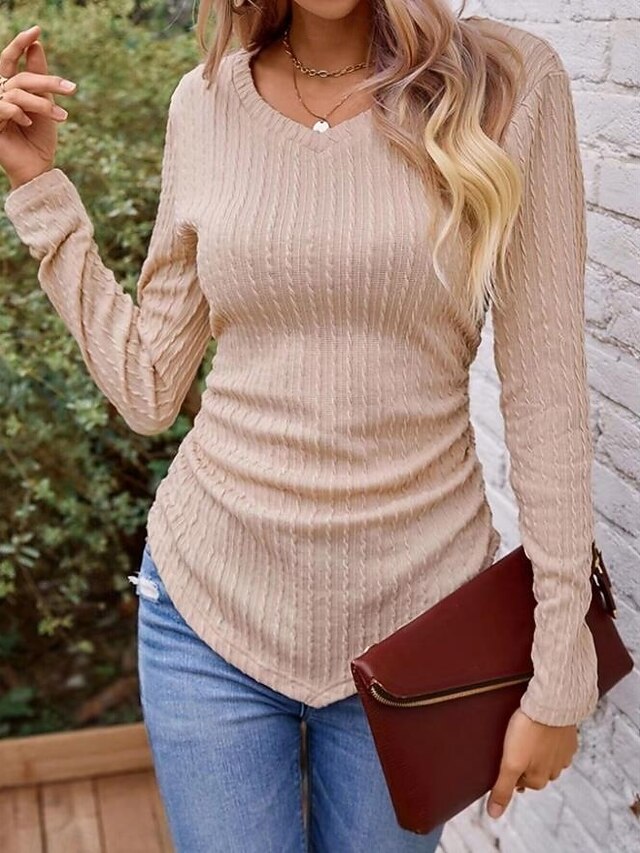 Women's T Shirt Casual Long Sleeve Regular Tops V Neck