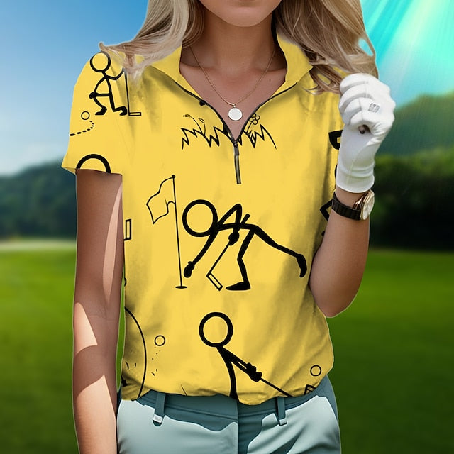 Women's Golf Polo Shirt White Short Sleeve Sun Protection
