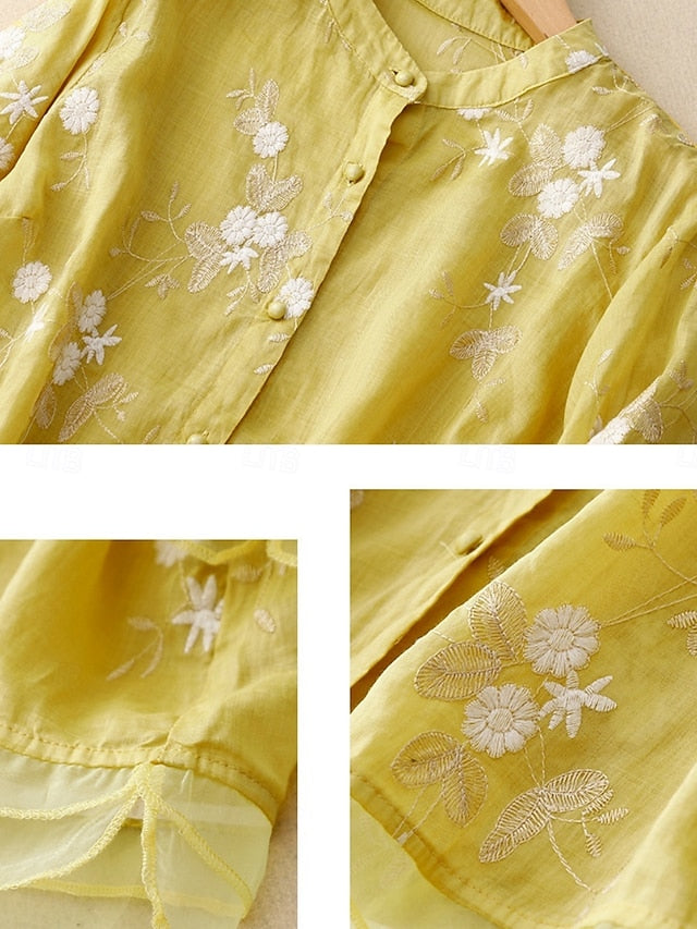 Women's Shirt Cotton Linen Shirts Button Up Blouse