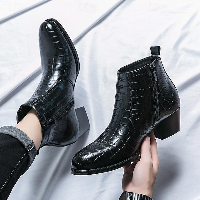 Pattern Brown Boots Crocodile Men's - Ankle Faux Leather