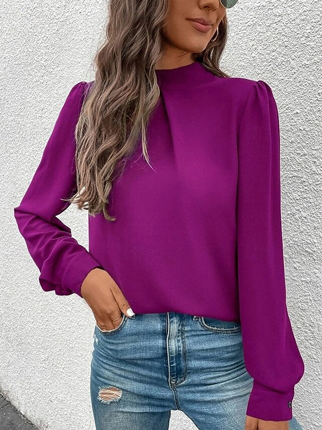 Women's Shirt Elegant Dressy Satin Top Solid Color Stylish