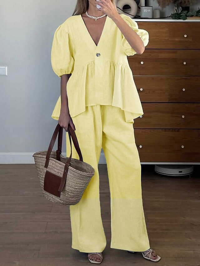 Women's Pants Sets Bolero Top Half Sleeve V Neck Solid