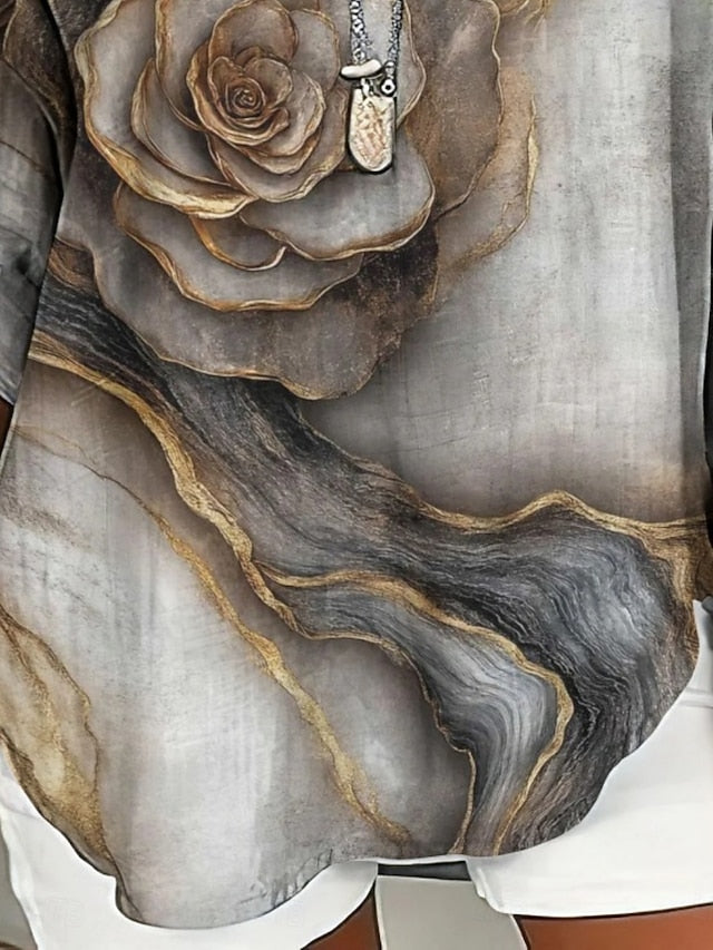 Women's Shirt Buttons Print Marble Rose Vintage Daily