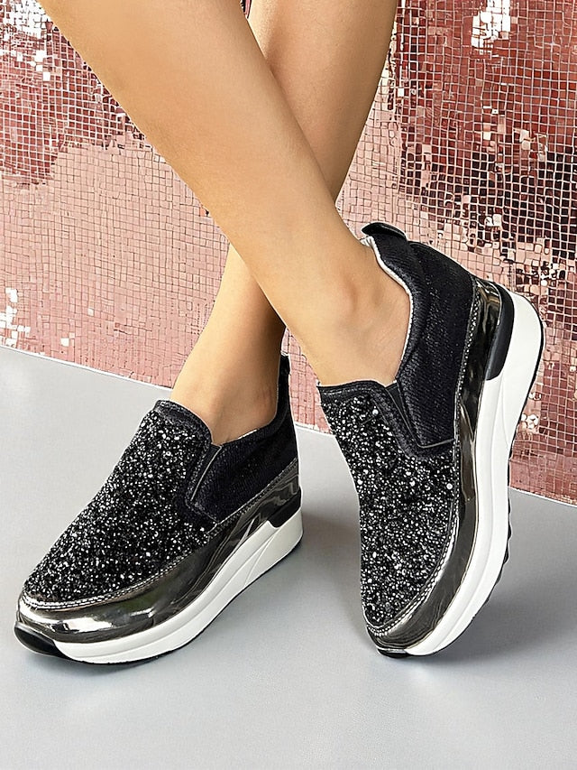 Glitter Black with Metallic Sneakers Slip-On Women's
